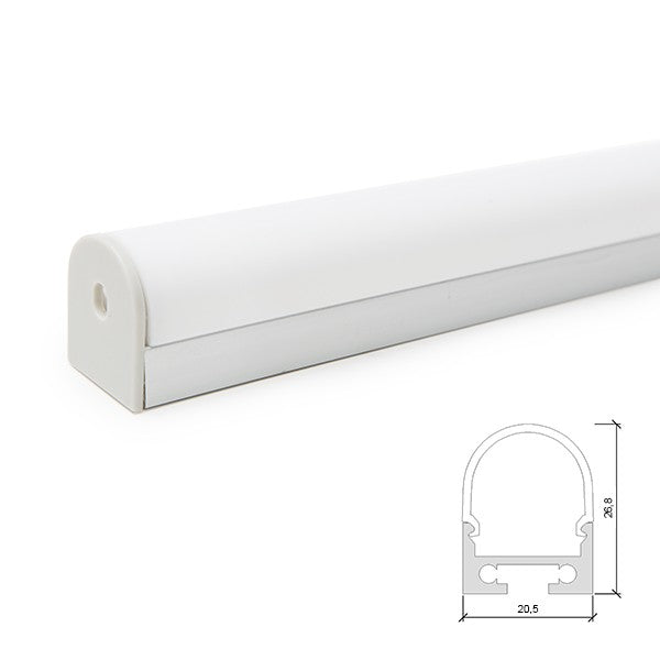 Perfil de Aluminio Curvado para Techo o Colgante para Tira de LEDs - Difusor Opal - Tira de 2 Metros