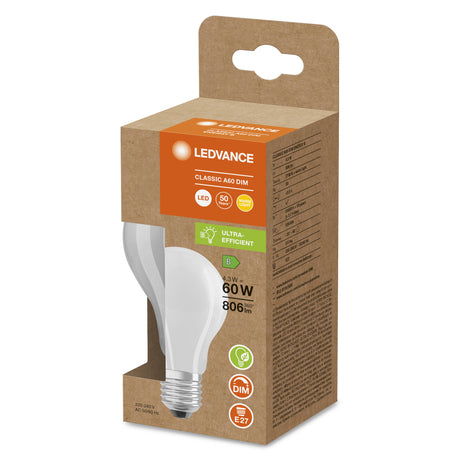 Ledvance/Osram Bombilla LED "Classic" E27 4,3W 806Lm 2700K 300º IP20 Regulable