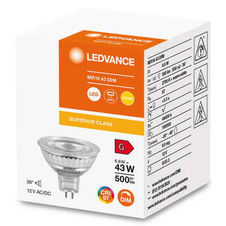 Ledvance/Osram Bombilla LED Spot GU5,3 6,6W 500Lm 2700K 36º IP20 Regulable