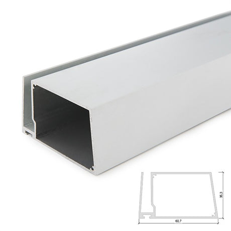Perfíl de Aluminio para LEDS uso en Estanterías Cristal  Espesor 8mm con Alojamiento Driver - Tira de 2 Metros
