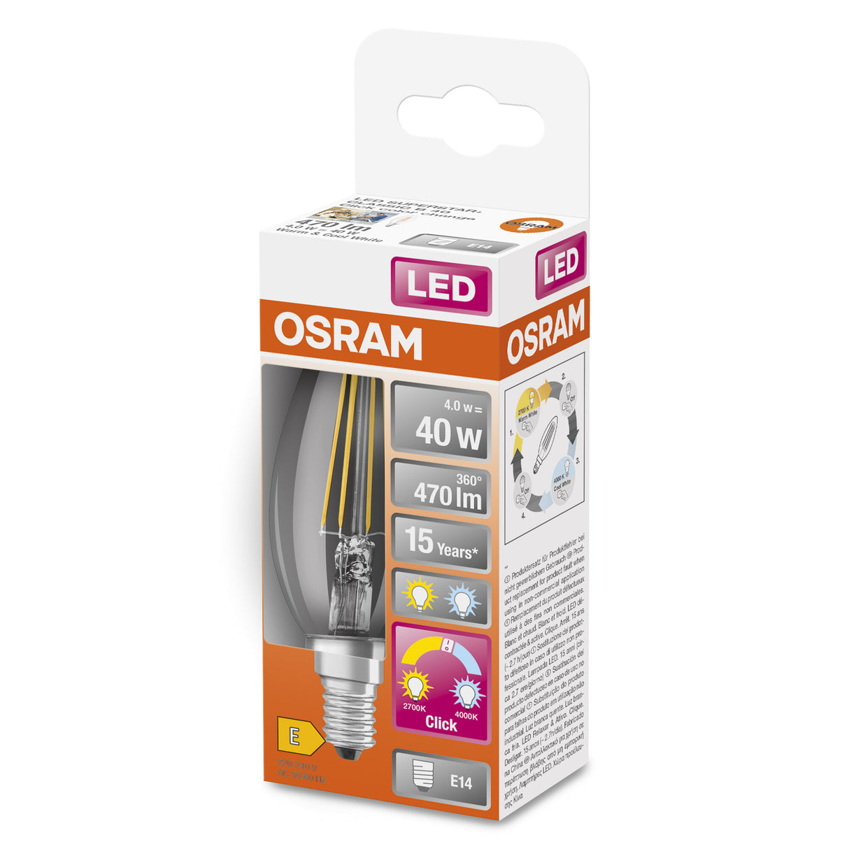 Ledvance/Osram Bombilla LED "Classic" E14 4W 470Lm 2700/4000K 300º IP20