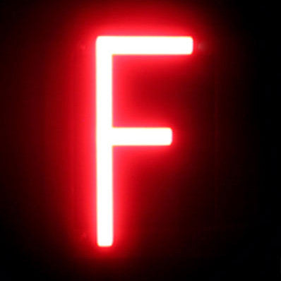 Letra LED Neon "F"  Ancho 84mm Alto 161mm Fondo 38mm