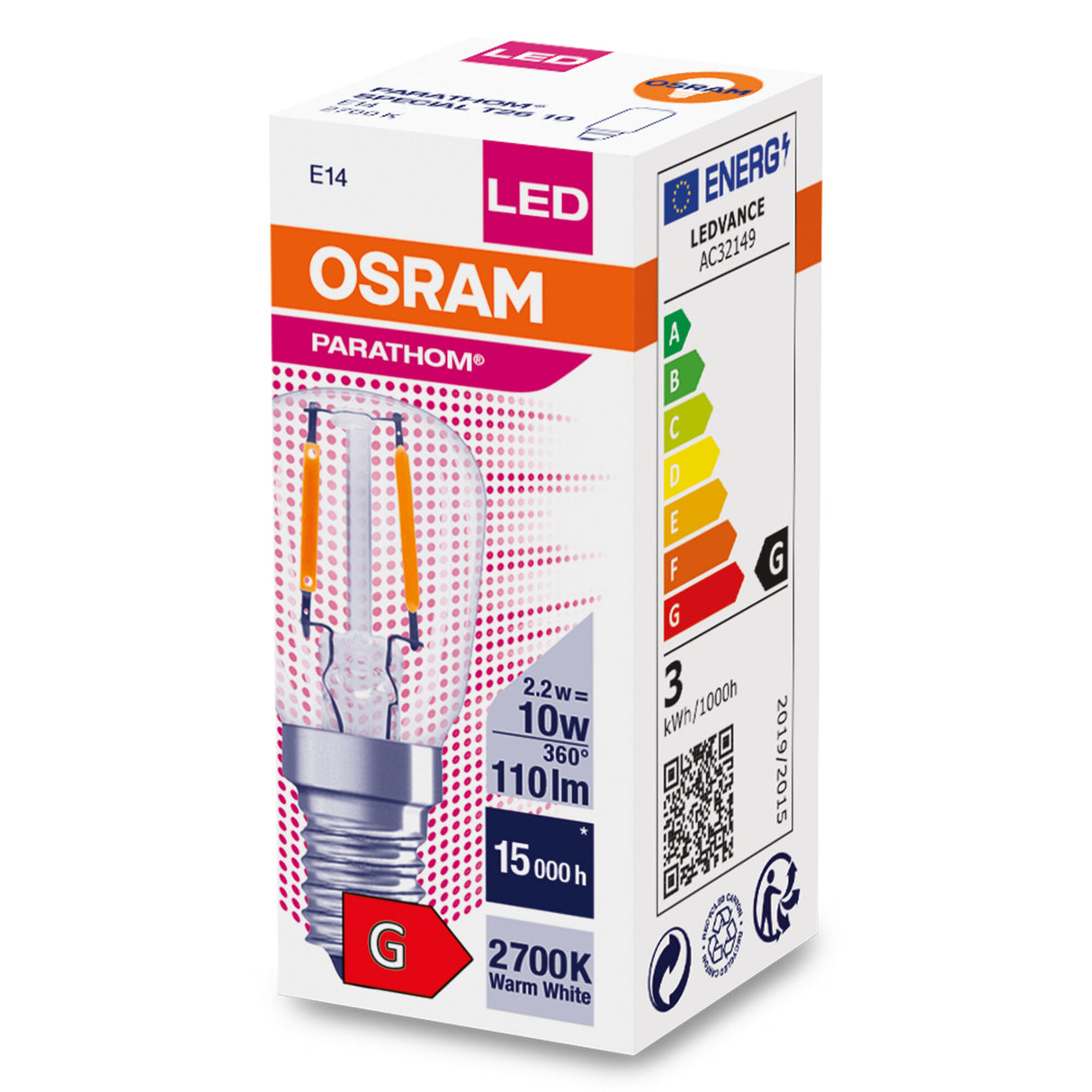 Ledvance/Osram Bombilla LED "Special" E14 2,2W 110Lm 2700K 320º IP20