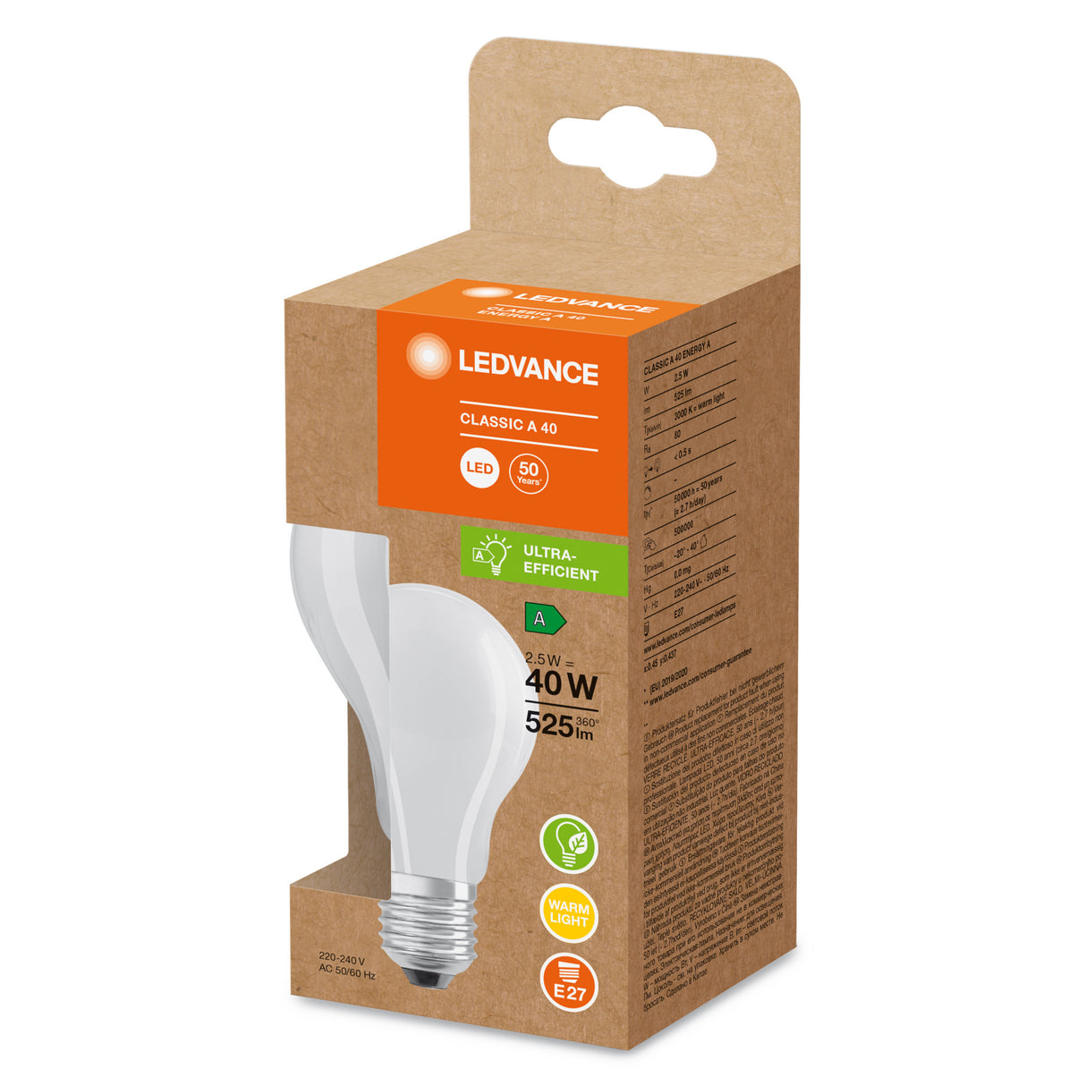 Ledvance/Osram Bombilla LED "Classic" E27 2,5W 525Lm 3000K 300º IP20