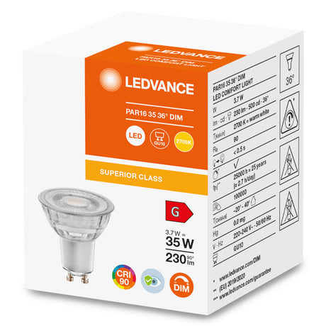 Ledvance/Osram Bombilla LED Spot GU10 3,7W 230Lm 2700K 36º IP20 Regulable