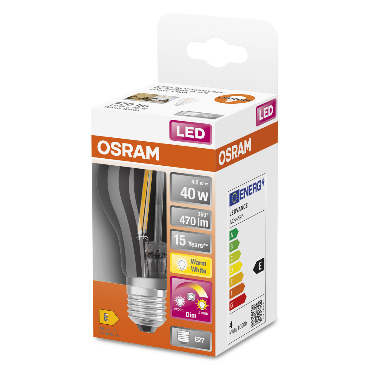 Ledvance/Osram Bombilla LED "Classic" E27 4W 470Lm 2200…2700K 320º IP20 Regulable