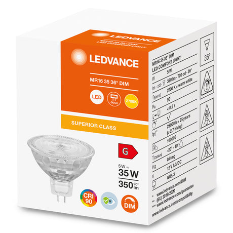 Ledvance/Osram Bombilla LED Spot GU5,3 5W 350Lm 2700K 36º IP20 Regulable