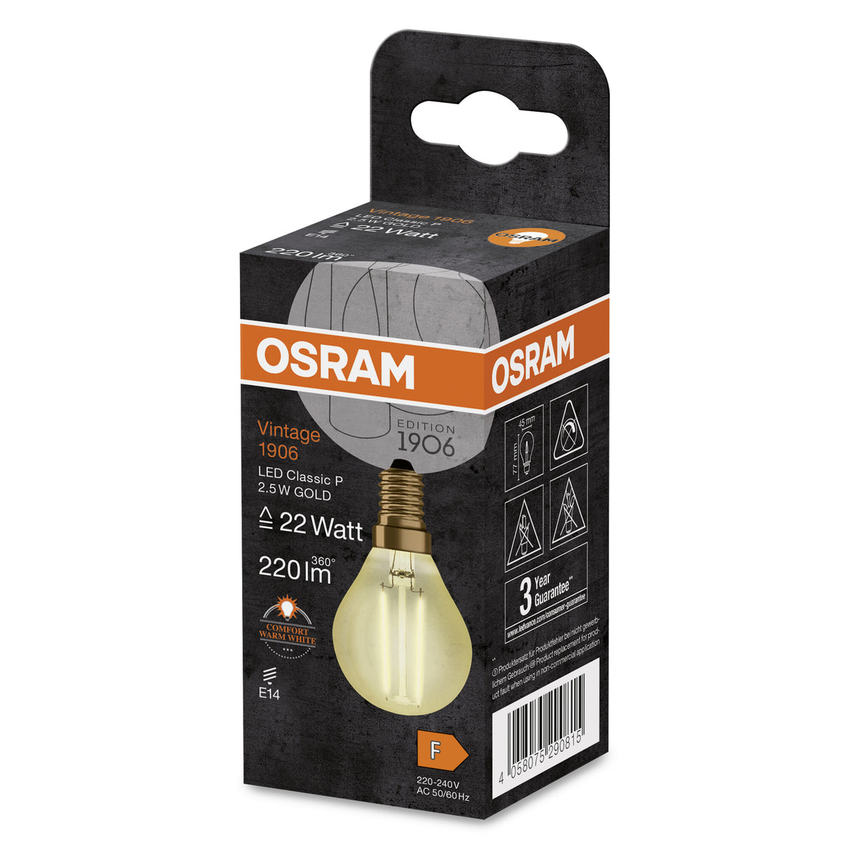 Ledvance/Osram Bombilla LED "Classic" E14 2,5W 220Lm 2400K 300º IP20