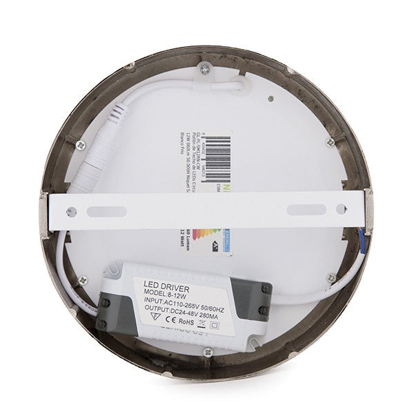 Plafón de Techo de LEDs Circular Ø171mm 12W 860Lm 50.000H Niquel Satinado