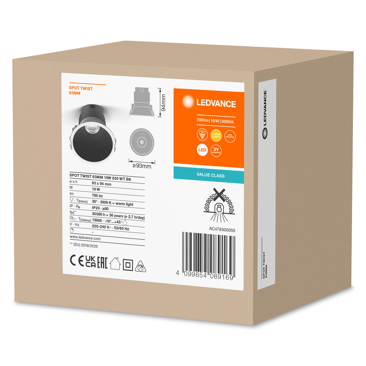 Foco LED Ledvance   10W 700Lm 3000K 30º IP20/IP20