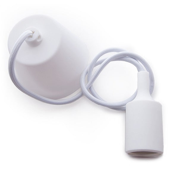 E27 Lampholder with 1 Metre Cable and Rosette - White
