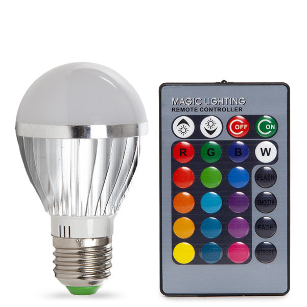 Bombilla de LEDs RGB 3W E27 Esferica con Mando a Distancia