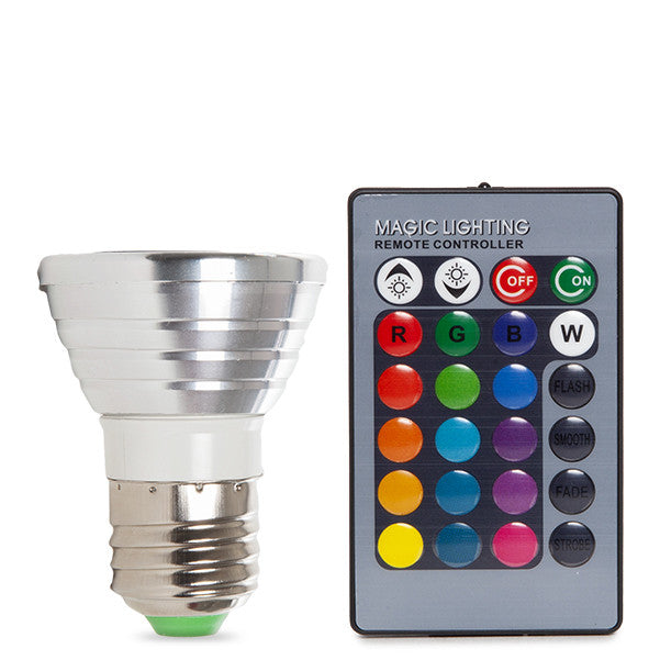 Bombilla de LEDs RGB 3W E27 con Mando a Distancia