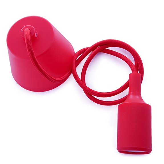 E27 Lampholder with 1 Metre Cable and Rosette - Red