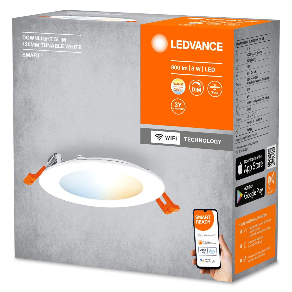 Downlight LED Ledvance "Smart"   8W 550Lm 3000…6500K 110º IP20 Regulable