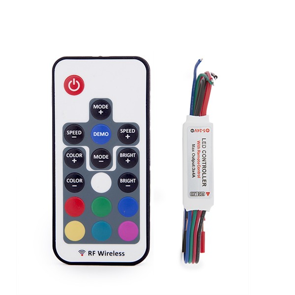 Mini RF Controller for RGB LED Strips with Remote  5-24VDC to 144W