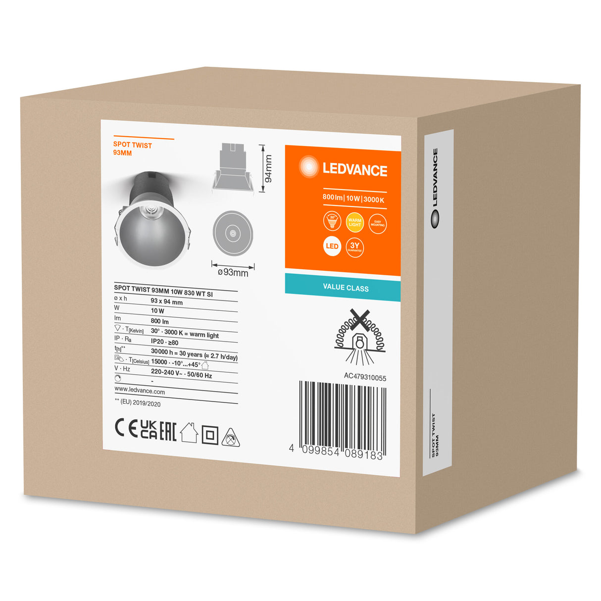 Foco LED Ledvance   10W 800Lm 3000K 30º IP20/IP20