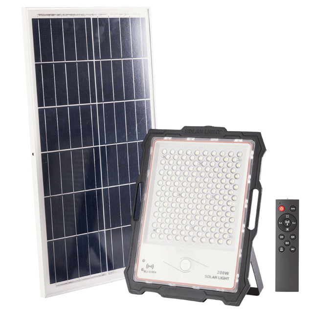 Proyector LED Solar 200W 20000Lm Sensor_Control Remoto Panel:5V 35W Batería: 3,3V 30.000Ma [LUM-MJ-DW904]